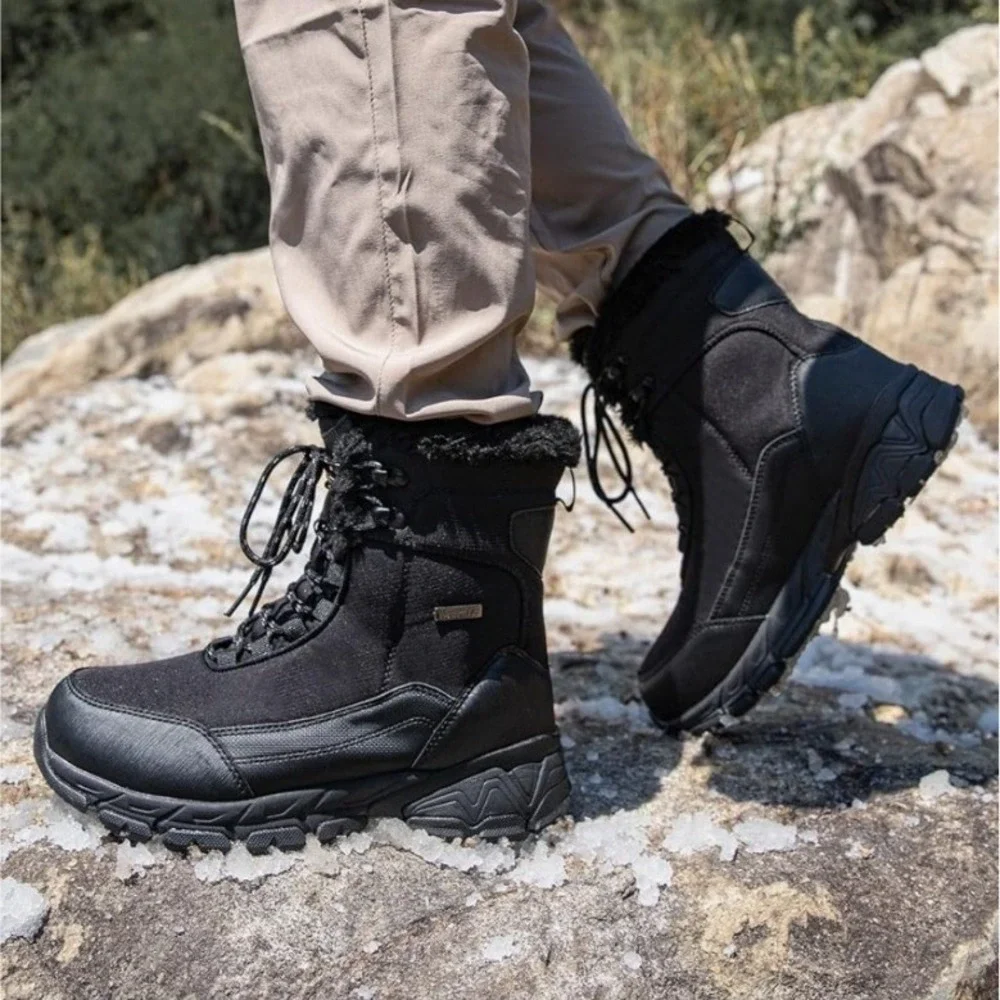 Shulook Mens Waterproof Snow Boots Black Faux Fur Lined Insulated Winter‎  9.5
